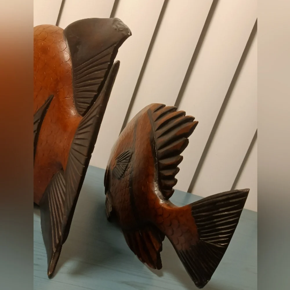 Two Beautifuly Handcrafted Solid Wood Fish Decor